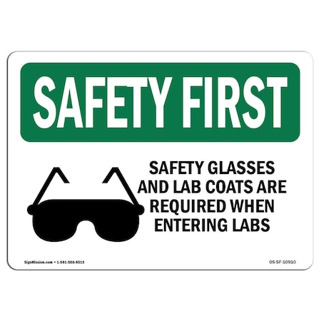 Signmission OSHA Sign, Glasses And Lab Coats W/ Symbol, 14in X 10in Aluminum, 14" W, 10" H, Landscape OS-SF-A-1014-L-10910